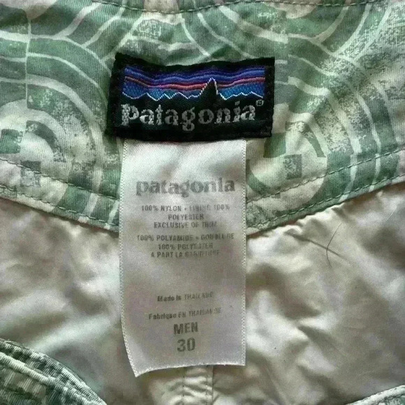 Patagonia Men’s Swim Board Shorts Circle Pattern Size 30 Green Beige - Picture 2 of 4